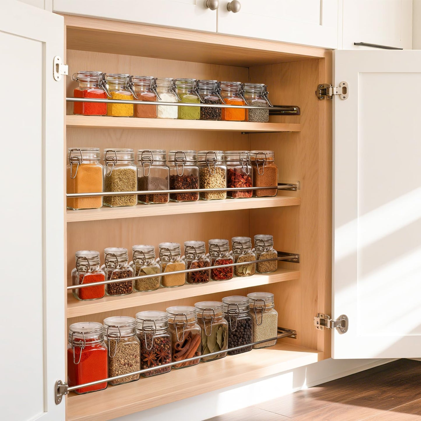 ComSaf Set of 12 Square Glass Jars with Airtight Lids (8 Oz), Pantry Canisters for Spices, Jams, & Herbs, Wire Clamp Jar for Overnight Oats, Pickling, Favors, Includes Labels & Funnel