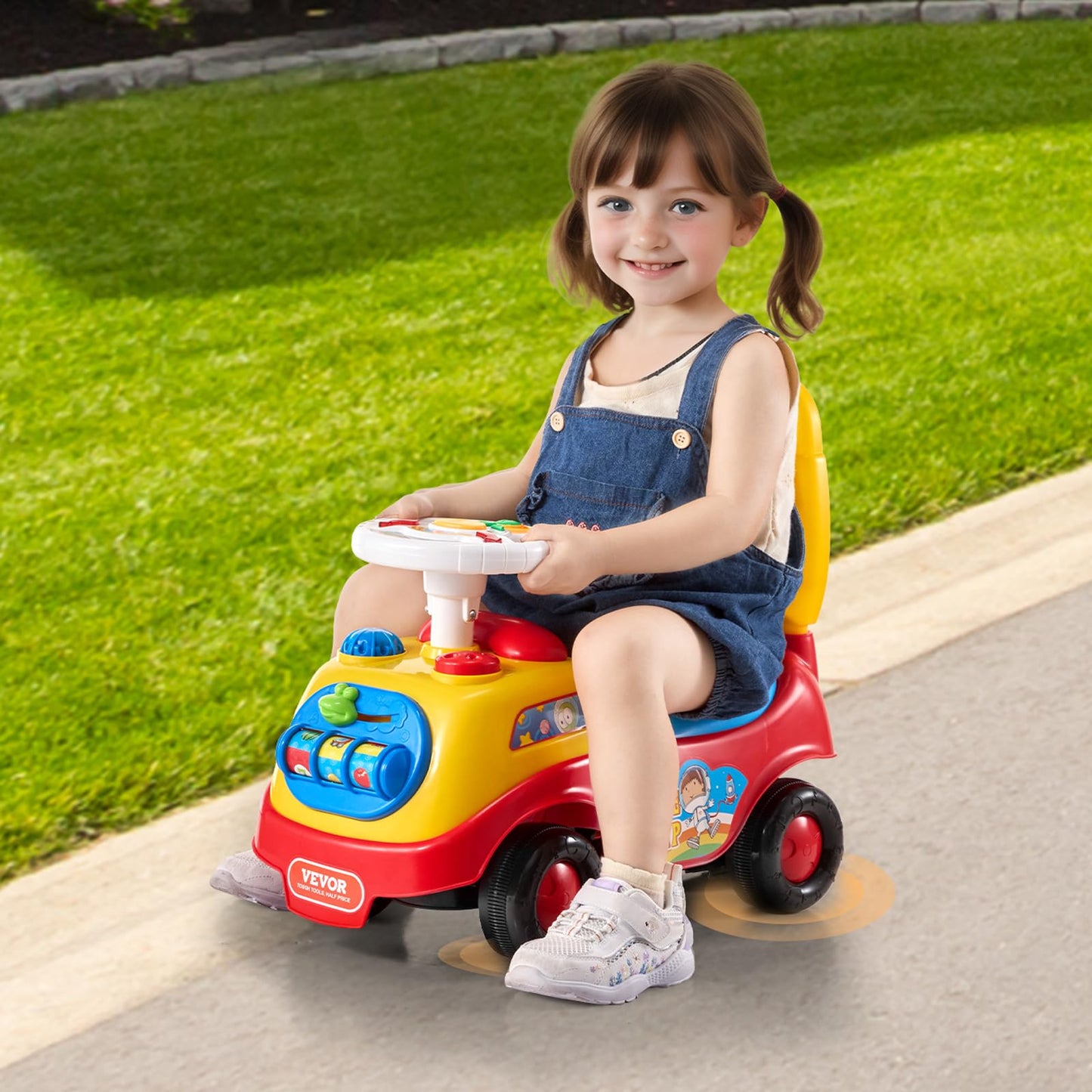 VEVOR Ride On Push Car for Toddlers, Ages 19+ Months, Ride Racer, Sit to Stand Toddler Ride On Toy, Kids Ride On Car with Music Steering, Horn & Under Seat Storage, Ride On Toy for Boys Girls,