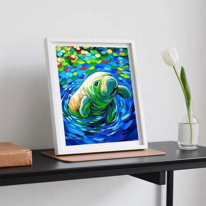 UIBDVKS Sparkling Manatee Art Diamond Art Kits for Adults Animal Diamond Painting Kits, DIY 5D Full Drill Diamond Dots Paintings with Diamonds Gem Art and Crafts for Home Decor 12x16 inch