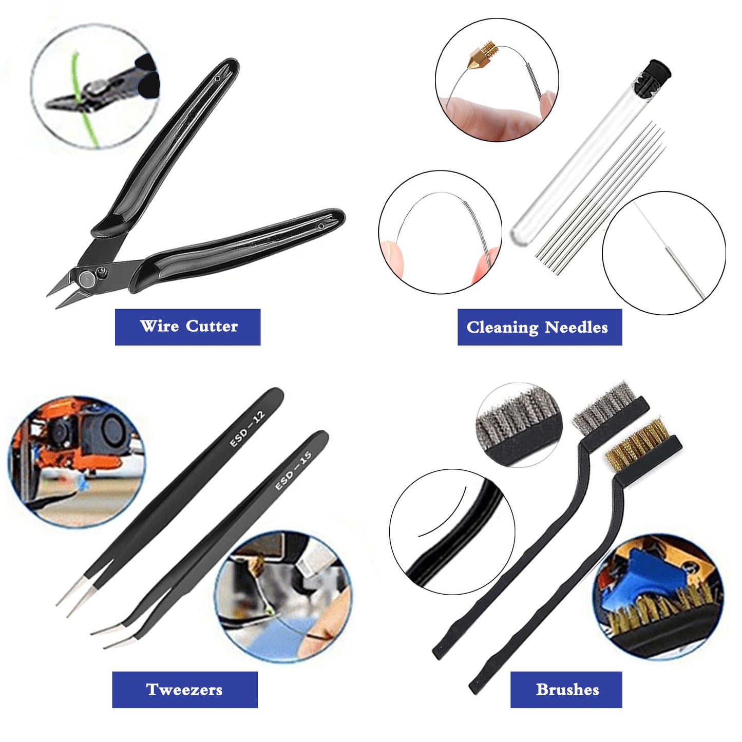 24Pcs 3D Printer Tools Kit, 3D Printer Accessories Removal Tools Includes Nozzle Cleaning Kit, Putty Knife Scraper, Brushes, Tweezers, Diamond Files for 3D Prints Cleaning Finishing