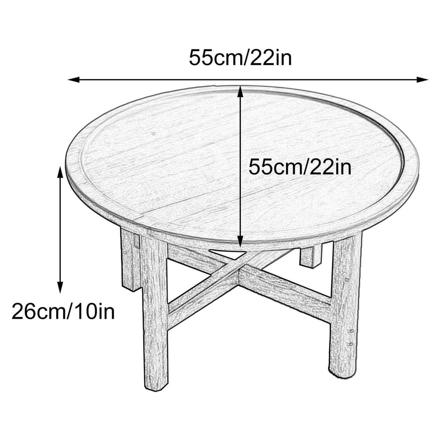 Tatami Coffee Table, Low Round Wooden Tea Table with Grooved Raised Edges and Cross-Leg Design for Living Room, Office, or Bay Window
