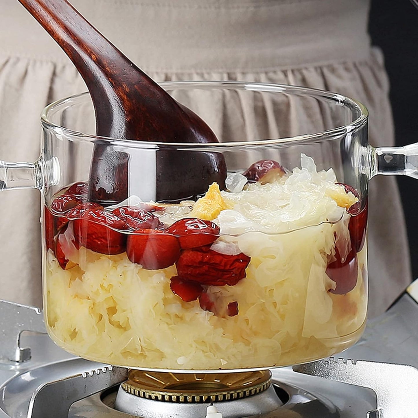 Cooking Pot Glass Simmer Pots, 45Oz/1.35L Borosilicate Glass Handmade Saucepan Set, Safe for Pasta, Noodle, Soup, Milk,