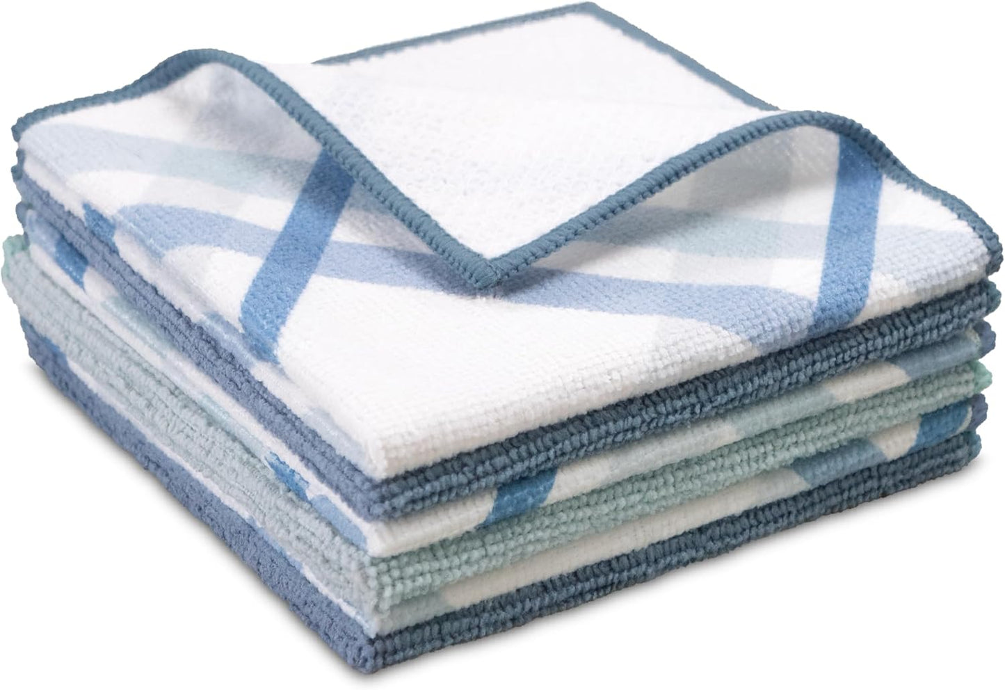 12 12 6PK 3X 3X S&T INC. Dish Cloths for Washing Dishes, Microfiber Cleaning Cloth for Home, Blue/Plaid, in. x in.