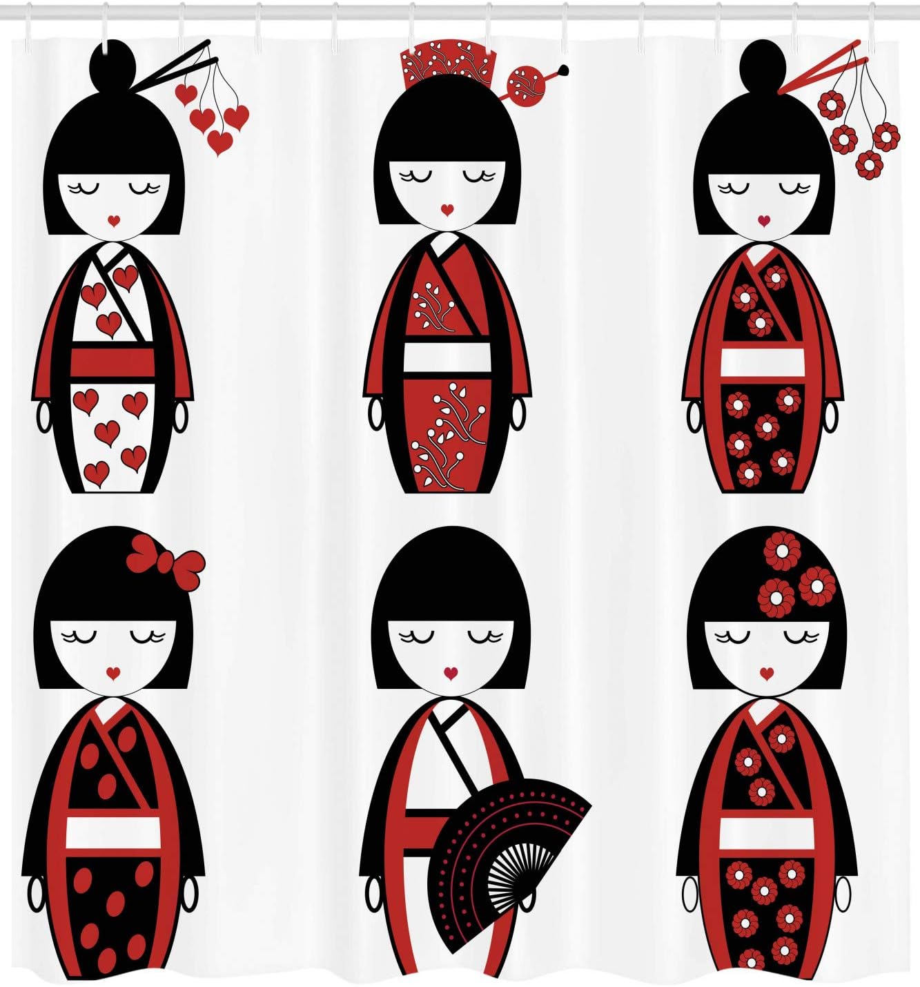 Ambesonne Ethnic Shower Curtain, Unique Geisha Dolls in Folkloric Costumes, Bathroom Decor Set, 69" W x 70" L