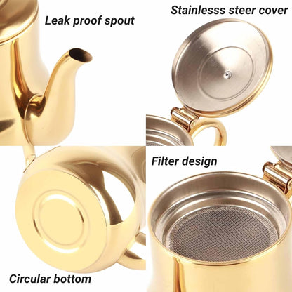 Tea Kettle, 500ml Stainless Steel Teapot with Filter, Proof Oil Strainer Pot for Hotels, Restaurants, Homes (Gold)