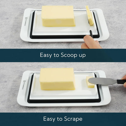 KITCHENDAO Airtight Butter Dish with Lid and Knife Spreader for Countertop and Refrigerator, Keep Butter Fresh, Easy Scoop, Dishwasher Safe, Plastic Butter Keeper Tray for West/ East Coast Butter