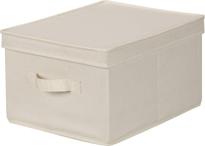 Household Essentials 113 Large Storage Box with Lid and Handle - Natural Beige Canvas