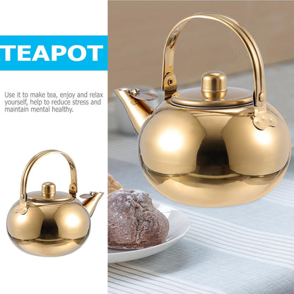 Hemoton Stainless Steel Tea Pot with Infuser, 1L/34 OZ Stovetop Kettle for Loose Leaf Tea, Golden Camping