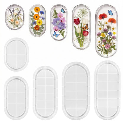 5 Pcs Oval Tray Resin Molds Set, 12'', 10'', 9'', 7'', 5.7'' Silicone Tray Molds for Epoxy Resin, Jewelry Holder, Concrete, Clay, Gypsum