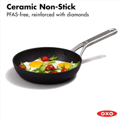 OXO Professional 8" Frying Pan Skillet - PFAS-Free Nonstick Cookware with Stainless Steel Handle | Induction Compatible, Dishwasher & Oven Safe, Black