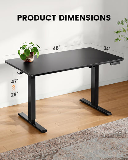 ErGear Whole Piece Standing Desk, Adjustable Stand Up Desk with Cable Management Tray, Electric Computer Workstation for Home Office, 48x24 inch, Black, EGESD64B