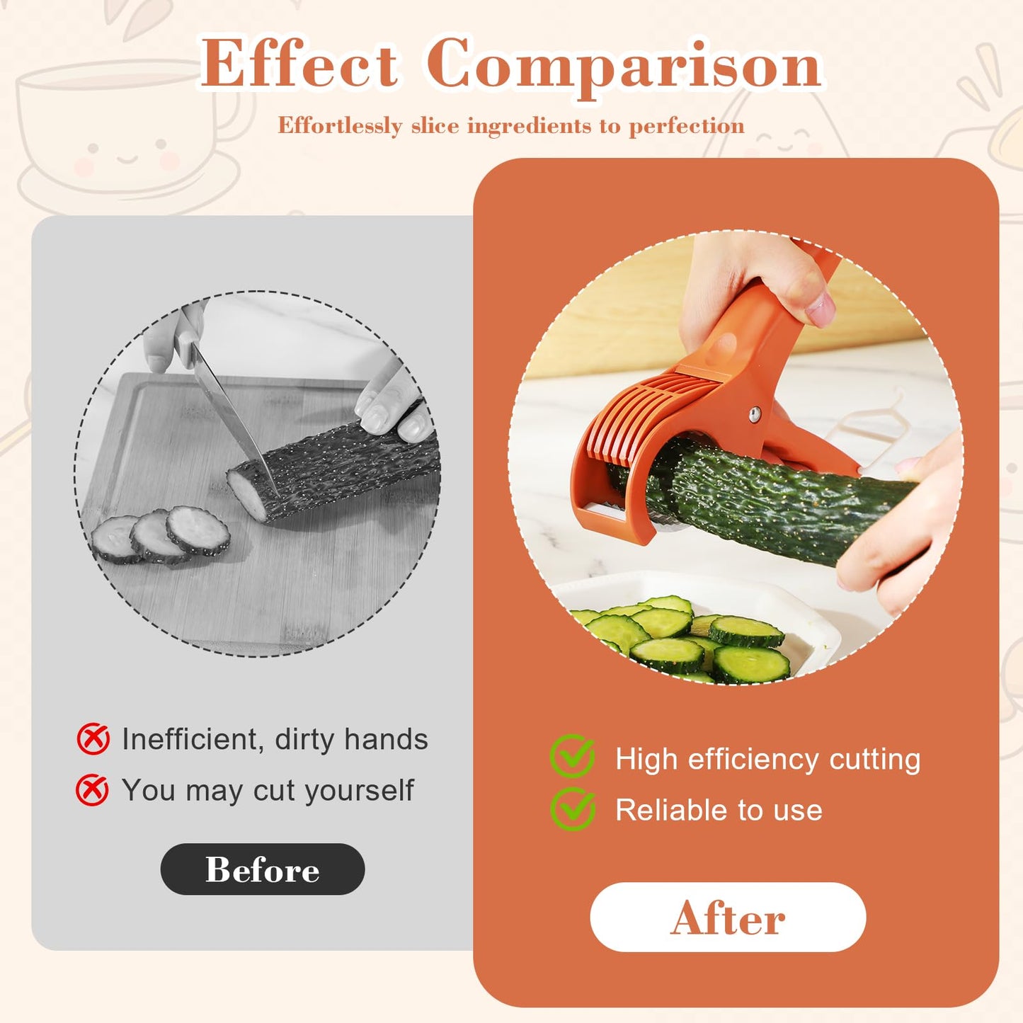 Lanties 2 Pcs Food Manual Slicer Fruit and Vegetable Cutter Stainless Steel Banana Slicer with ABS Handle for Quickly Making Fruit Vegetable Salad