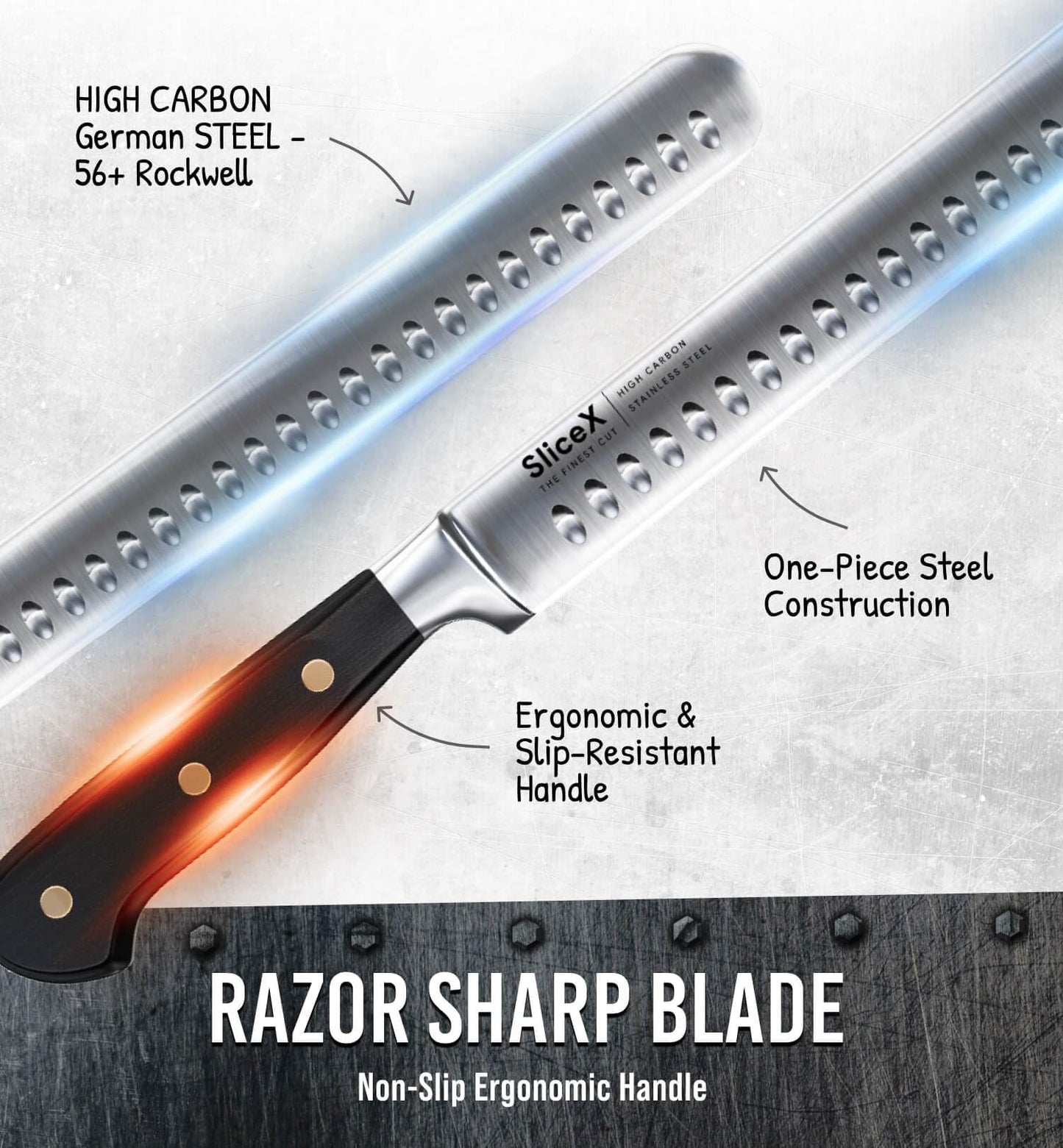 Bright Hobby Brisket Slicing Knife – 12" Brisket Knife, BBQ, Grilling Gifts For Men – Razor Sharp German Steel, Full Tang, Ergonomic Handle