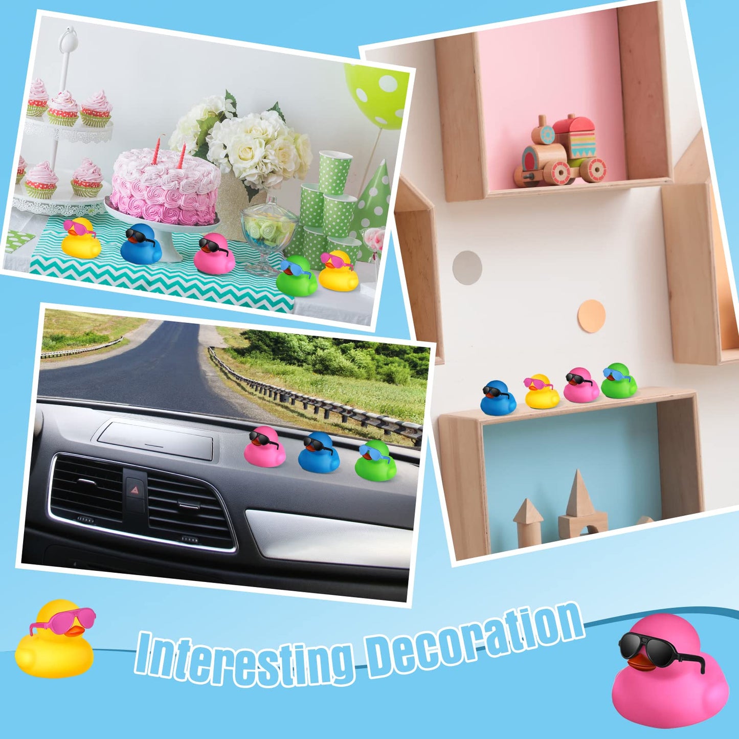 Chivao 48 Pcs Mini Rubber Ducks with Sunglasses in Bulk Small Duck Gift Bathtub Toys for Holiday Cruise Birthday Party Favor(Multicolor)