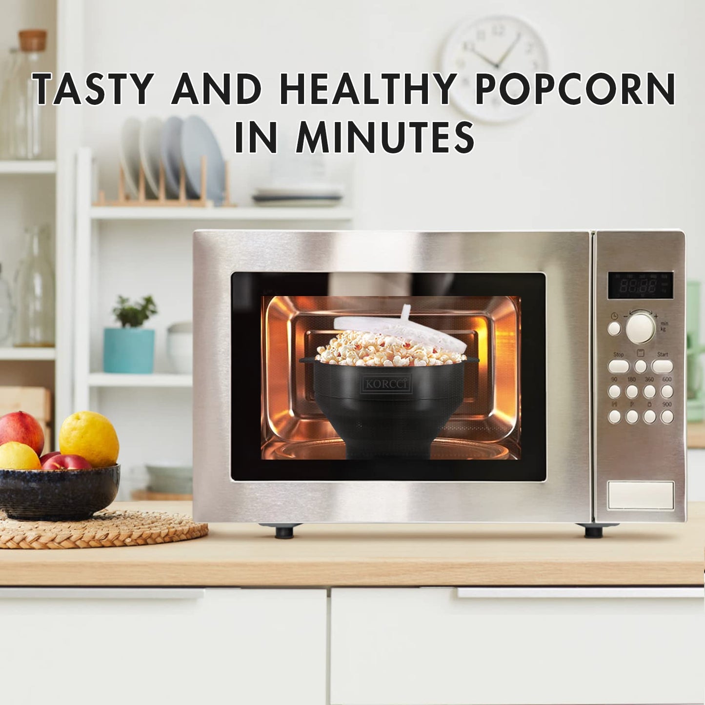 The Original Korcci Microwaveable Silicone Popcorn Popper, Microwave Popcorn Popper, Collapsible Microwave Popcorn Maker Bowl, No Oil Required, Use In Microwave, Dishwasher Safe (Blue)