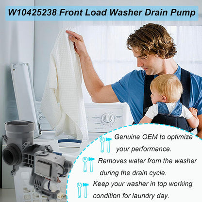 W10425238, WPW10605427 Washer Drain Pump Compatible with Whirlpool, Maytag, Amana Washing Machine, OEM Pump W10605427