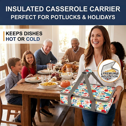 Insulated Casserole Carrier Fits Pioneer Woman Kitchen Stuff & 9x13 Baking Dish, Large Lasagna Lugger Tote, Leakproof Thermal Food Warmer Bag for Potluck, Picnic, Travel, Hot/Cold Food & Mom Gifts