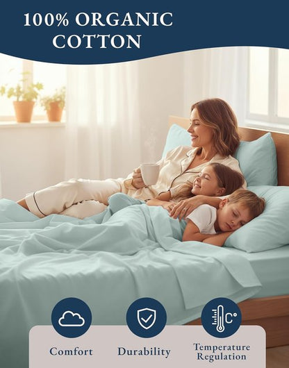 **LANE LINEN 100% Organic Cotton Twin Bed Sheet Set - Eco-Friendly, Mercerized, Deep Pocket - French Blue**