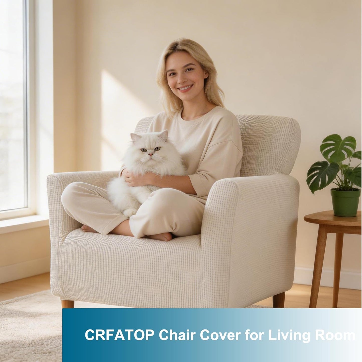 1-Piece CRFATOP Stretch Mid Century Modern Armchair Slipcover Solid Accent Chair Covers with Arms Soft Waterproof Chair