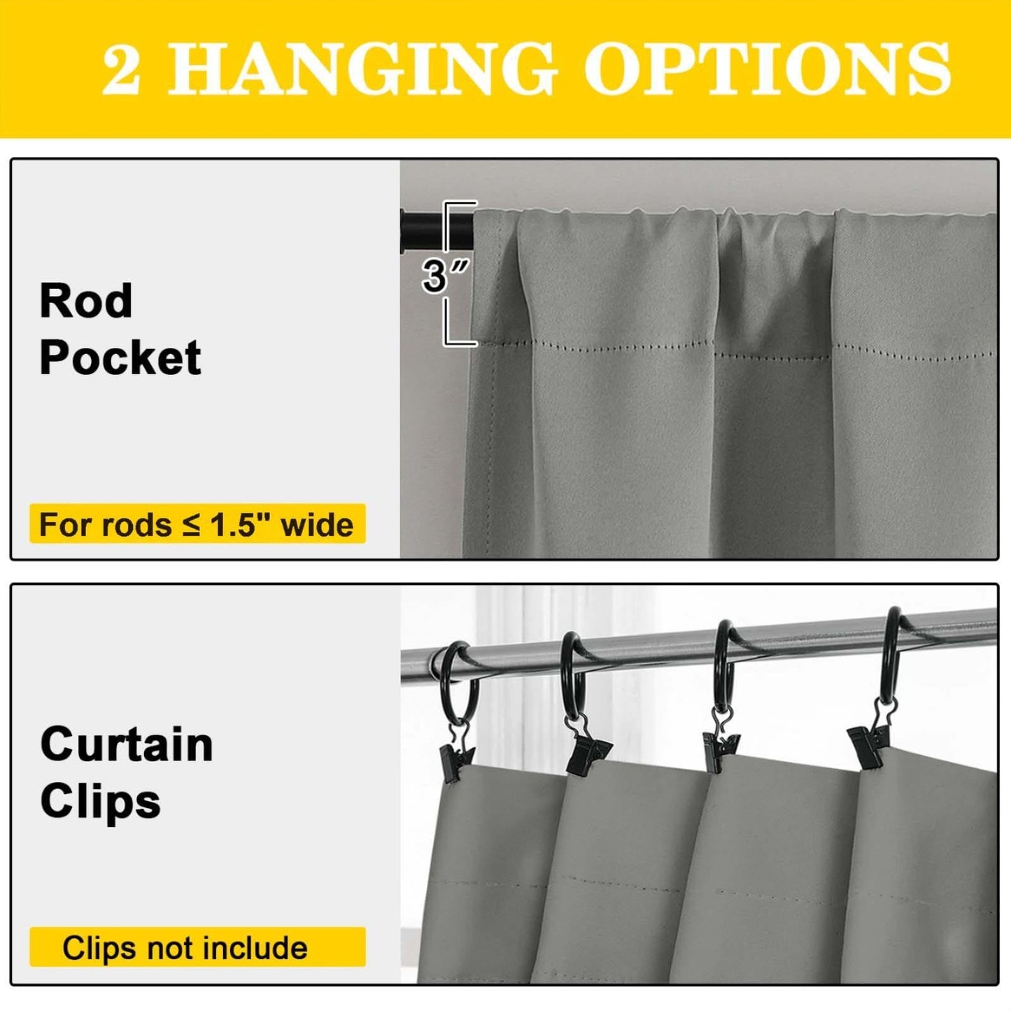 WelvetBLK Light Grey Blackout Curtains for Bedroom Living Room 63 Inch Length 2 Panels Set, Soft Solid Room Darkening Thermal Insulated Window Treatments, Rod Pocket Dining Room Curtains, 40" Wx63 L