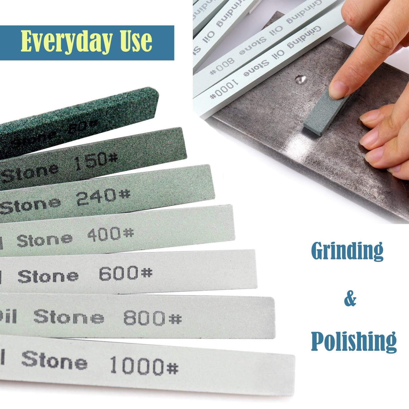 CBRIGHT 7pcs Sharpening Stone Set,7 Grit Green Silicon Carbide Whetstone Stick Honing Stone for Knife,Scissor,Moldel and Bladed Tools 80# 150# 240# 400# 600# 800# 1000# (5.9x0.47x0.24Inch)