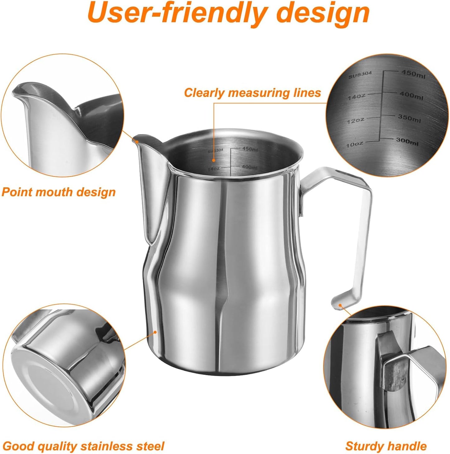 uxcell 17oz Milk Frothing Pitcher - Stainless Steel Milk Frother Cup for Latte Art and Cappuccino