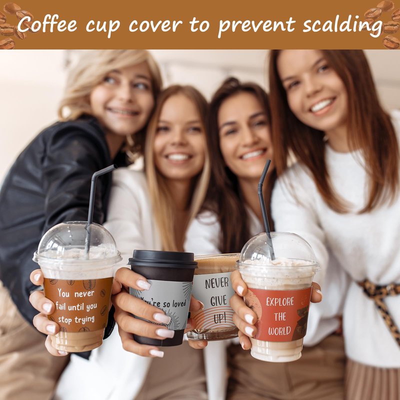 Dingion 200 Pack Coffee Cup Sleeves Corrugated Cardboard Motivational Disposable Sleeve for Inspiring Cold or Hot Beverage Chocolate Coffee Tea, Fits 12oz 16oz Paper Cups