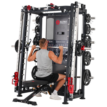 Altas Strength Home Gym Equipment Smith Machine with Pulley System Gym Squat Rack Pull Up Bar Upper Body Strength Training Leg Developer Light Commercial Fitness Equipment Included Accessories 3000Y