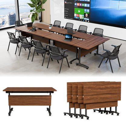 Flip-Top Folding Conference Table with Wheels, Modular Conference Room Table Training Room Tables, Mobile Meeting Tables for Office, Seminar Spaces, Classroom Desk, Locking Casters, Set of 2/4/6/8