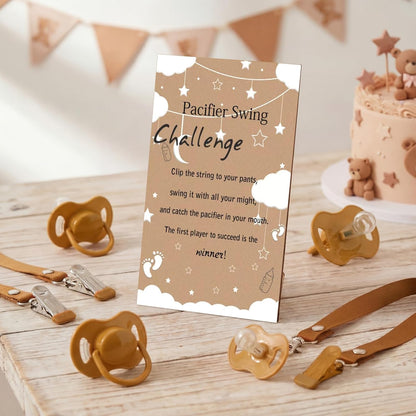 12 Sets 1 12 Geelin Swing Pacifier Baby Shower Games Funny Gender Reveal Games, Include Wooden Sign and Plastic