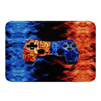 Erosebridal Flame Gaming Area Rug for Boys 16"X24",Teens Wolf Gamer Room Decor Bathroom Rugs Game Console Bath Mat,Kids Gamepad Video Games Fleece Fabric Bath Rugs,Blue Orange