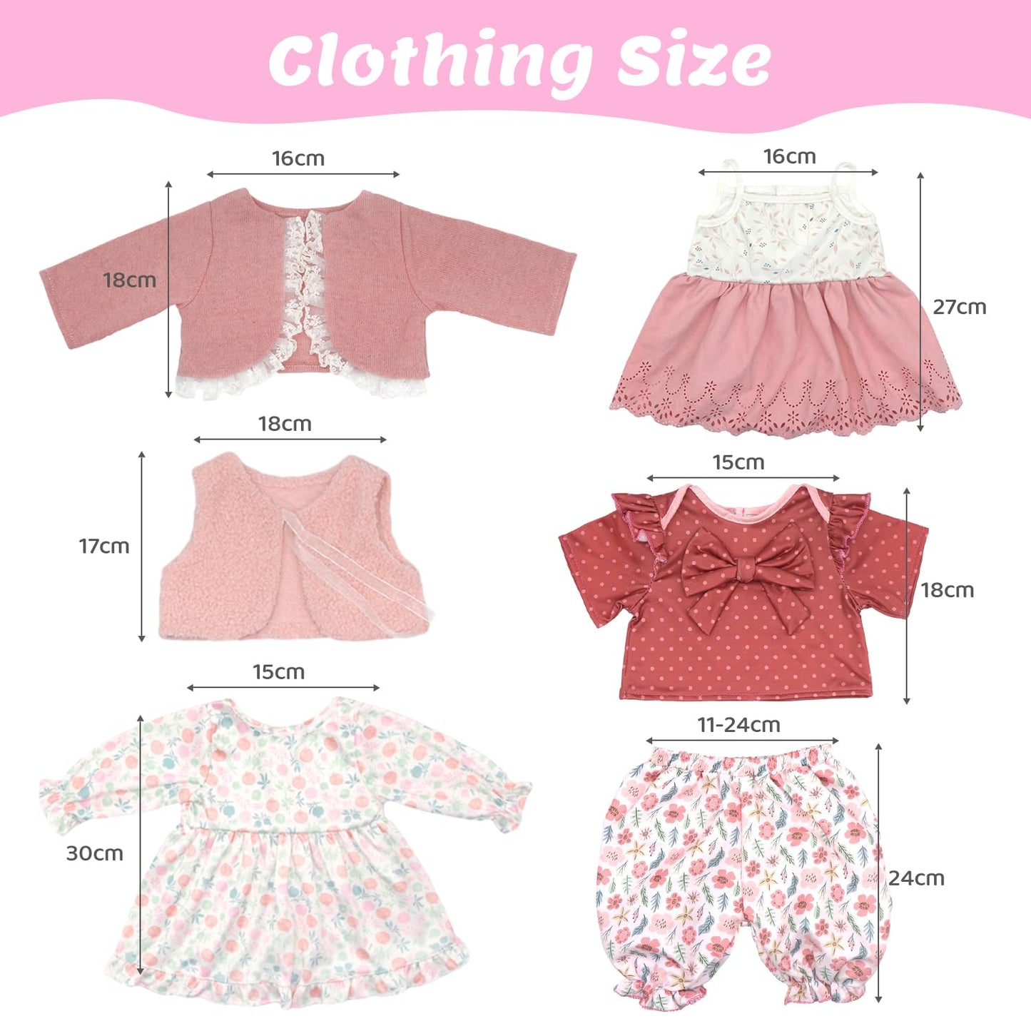 Reborn Doll Clothes for 20-22 Inch Dolls, 3 Sets 20 Inch Baby Doll Clothes Accessories 10 Pcs with Dress Coat Outfits, Headbands, Socks, Top and Pants for 20"- 22" Baby Dolls