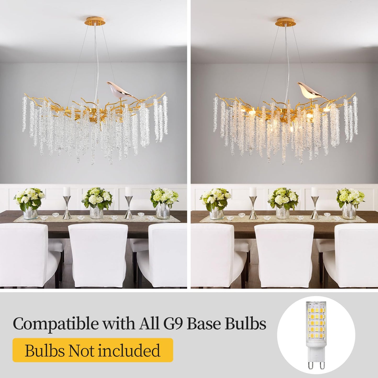 XYDikssn 43 Inch Gold Tree Branch Chandelier, 10-Light Linear Crystal Raindrop Pendant Light, Modern Luxury Hanging Lamp for Indoor Home Decor