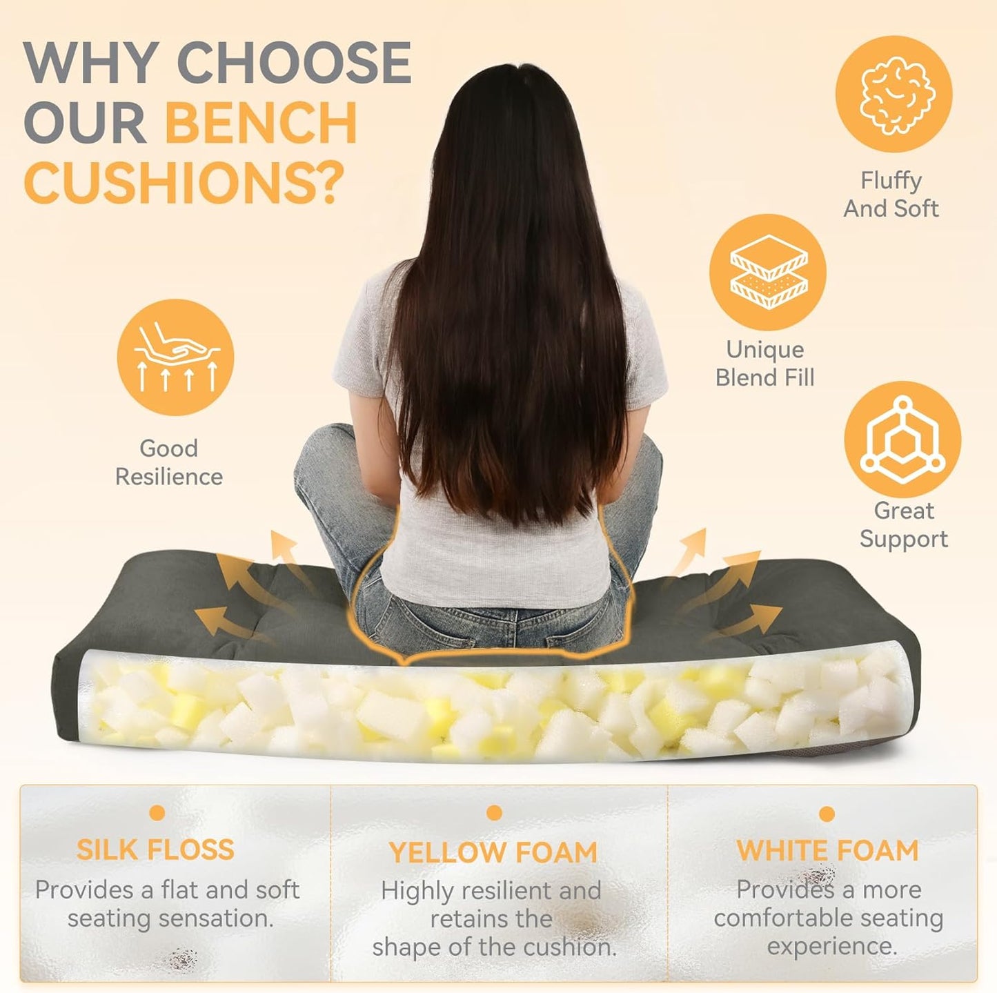 36 Inch, 36x14x4) ROFIELTY Bench Cushion Non-Slip Tufted Bench Cushion for Indoor Furniture for Bay Window, Entryway