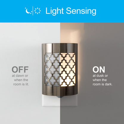 GE CoverLite LED Night Light, Plug-In, Dusk to Dawn Sensor, Home Decor, LED Lights for Bedroom, Bathroom, Kitchen, Hallway, 2 Pack, 46815, Brushed Nickel | Moroccan