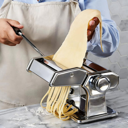 Pasta Maker Machine, Manual Pasta Maker with 9 Adjustable Thickness Settings, Stainless Steel Noodles Maker with Rollers and Cutter for Pasta, Spaghetti, Fettuccini, Lasagna