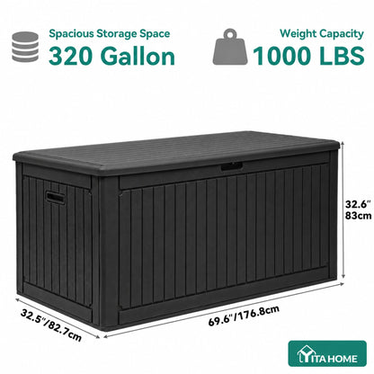 YITAHOME 320 Gallon Extra Large Deck Box, Double-Wall Resin Outdoor Storage Box with Flexible Divider for Patio Cushions Pool Supplies Garden Tools, 1000lbs Load Capacity, Lockable&Waterproof (Black)