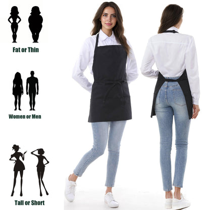 Y.F.H sunbest 2 Pack Chef Apron 3 Pocket Short Apron Adjustable Halter Waitress Apron Kitchen for Cooking Women Black