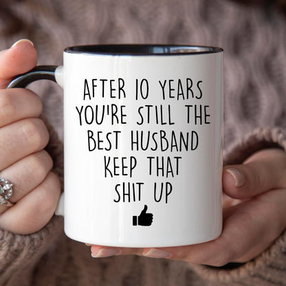 YouNique Designs 10 Year Anniversary Coffee Mug for Him, 11 Ounces, 10th Wedding Anniversary Cup