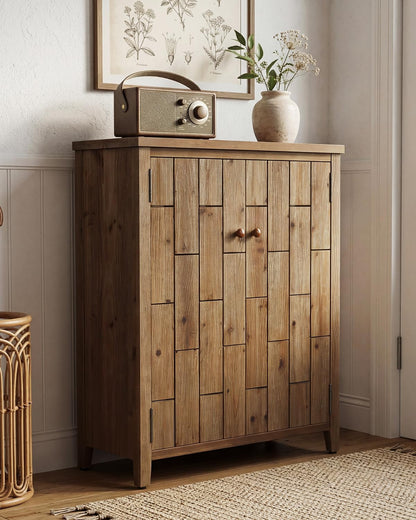 LITTLE TREE Solid Wood Shoe Cabinet with Doors, 6-Tier Tall Shoe Cabinet for Entryway, Farmhouse Freestanding Shoe Storage with Adjustable Shelves, Shoe Storage Cabinet for Entrance, Rustic Brown