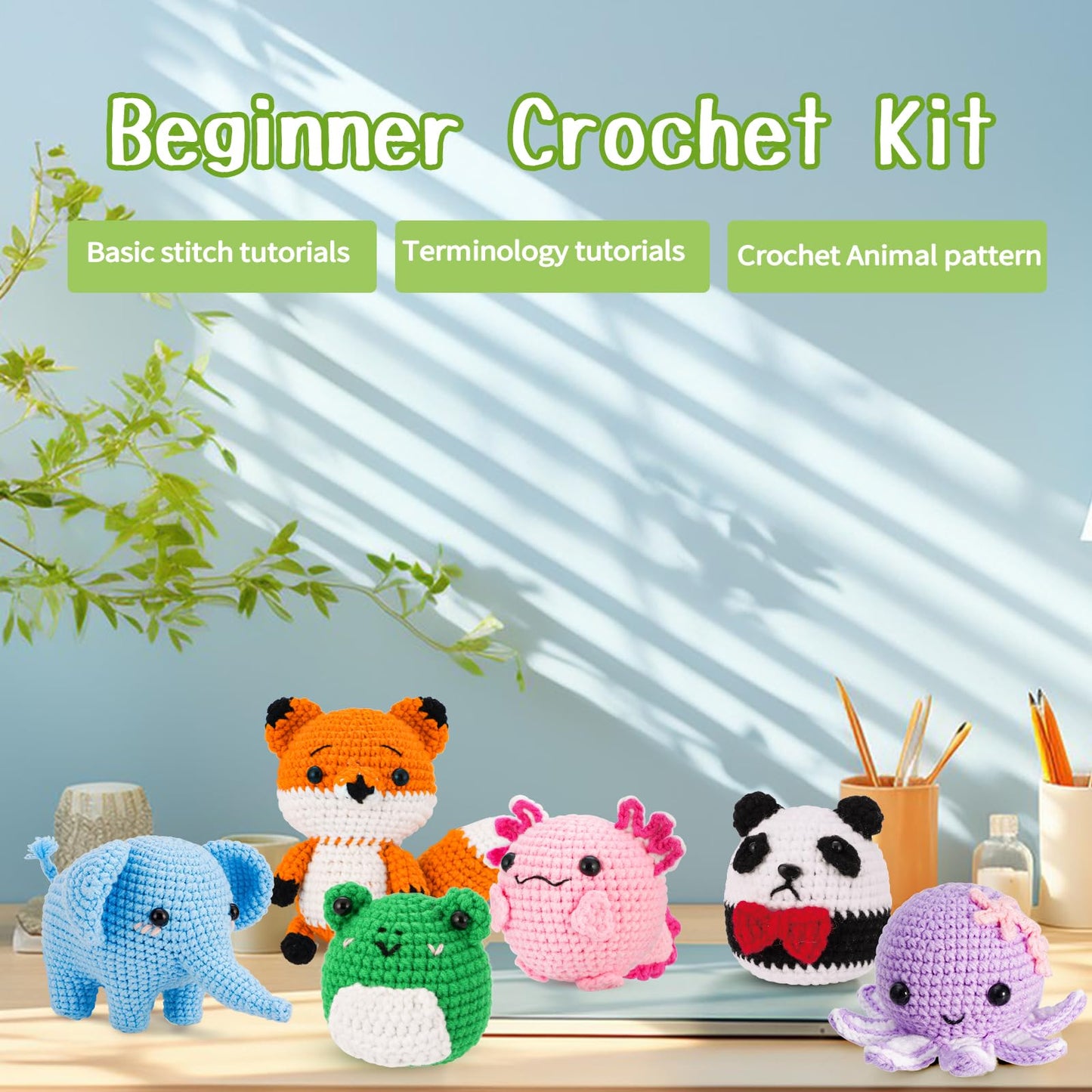 Gerute Crochet Kit for Beginners, 6 PCS Amigurumi Animal Family Starter Kit with Step-by-Step Video Tutorials & Illustrated Guide, 40% Extra Yarn, DIY Family Craft Gifts for Adults & Kids