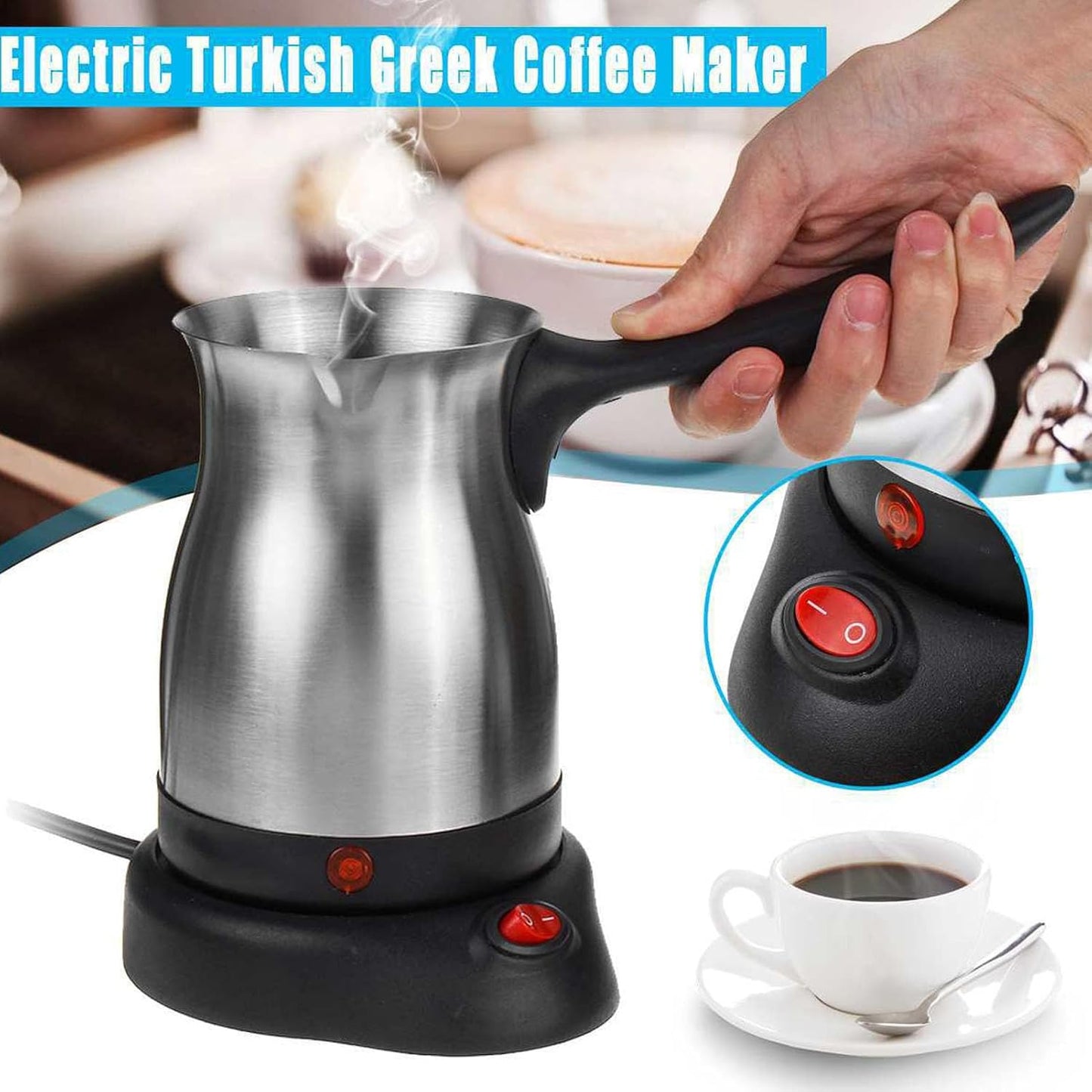 Yunir 600ML Electric Coffee Maker, 6 Cup Stainless Steel Pot, Portable Anti-Slip Kettle for Brewing