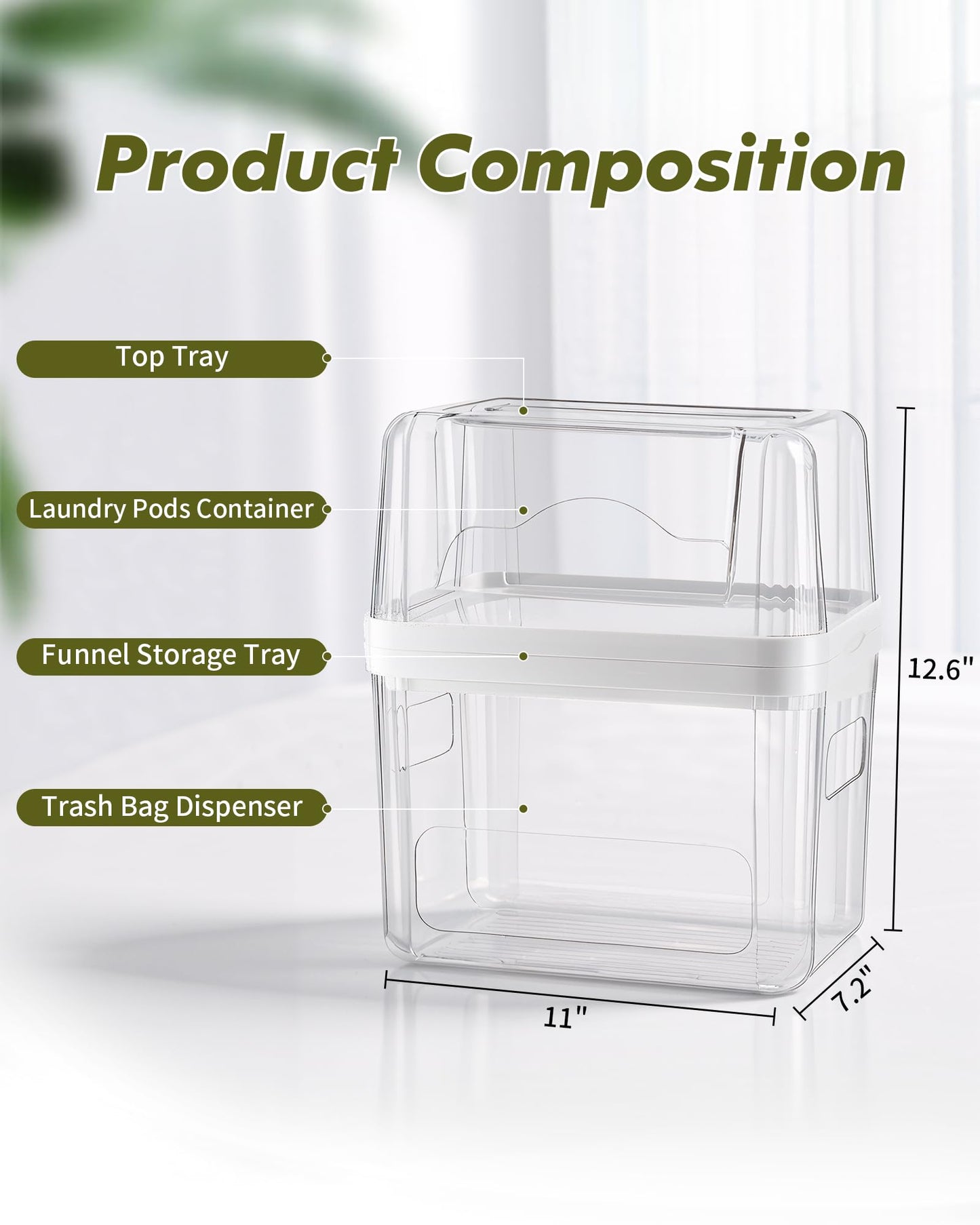 iCASA Trash Bag Dispenser Dishwasher Pod Organizer, 3 in 1 Grocery Garbage Bags Holder Storage Box Clear Laundry Room Pods Dishwasher Tab Cleaner Tablets Container Pantry Kitchen Under Sink Organizers