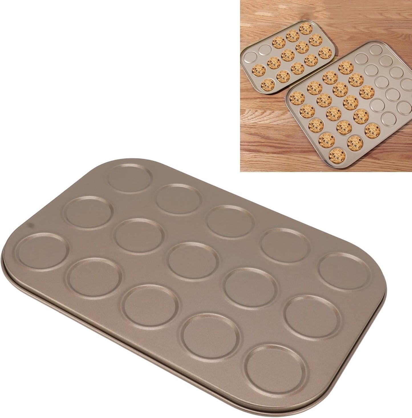 Luqeeg Muffin Top Pan, 15 Hole Carbon Steel Baking Tray with Non Stick Coating for Even Distribution