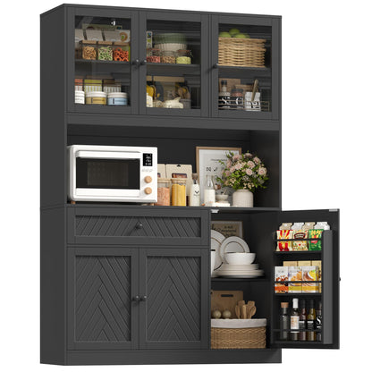 BOTLOG 72” Tall Kitchen Pantry Storage Cabinet, Modern White Kitchen Hutch with Large Storage Drawer, Countertop, Adjustable Shelves, Food Pantry Cabinets for Dining Room, Living Room (Black)