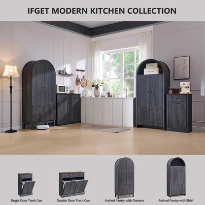 IFGET 71" Tall Arched Kitchen Pantry, Modern Fluted Wood Storage Cabinet with Doors, 3 Adjustable Shelves, 6 Door Shelves, Organizer, Versatile Cupboard for Kitchen,Bathroom, Dark Gray