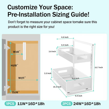 Petiza Under Sink Organizer Adjustable Height 2 Tier Bathroom Organizer Pull Out Cabinet Organer kitchen organizers and storage fridge organizers and storage,White,XL-1 Pack