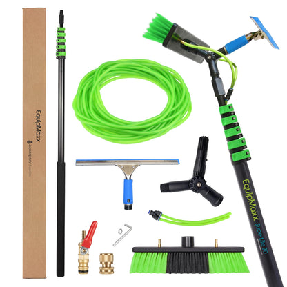 EQUIPMAXX 30 Feet Solar Panel Cleaning Brush & Pole Window Cleaner Window Cleaning Solution (Glass, Solar Panel, etc.) Professional Tool Water Fed Pole Kit Scrubber Brush w/Spray Washer & Squeegee
