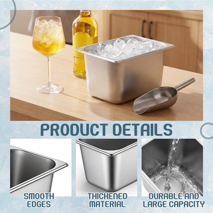 meekoo 3 Packs Ice Bucket for Parties, Stainless Steel Ice Bucket for Freezer with Scoop, 12.8 x 10.4 x 7.8 Inch Drink Champagne Container Bin for Cocktail Bar Wine Icnics Kitchen Storage