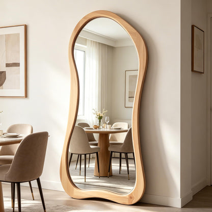 DAOYIJIAJU Large Irregular Mirror, 67"x31.5" Asymmetrical Full Body Mirrors with Solid Wood Frame, Premium Organic Aesthetic Floor Mirror for Living Room Entryway Hallway Cloakroom, Leaning/Hanging